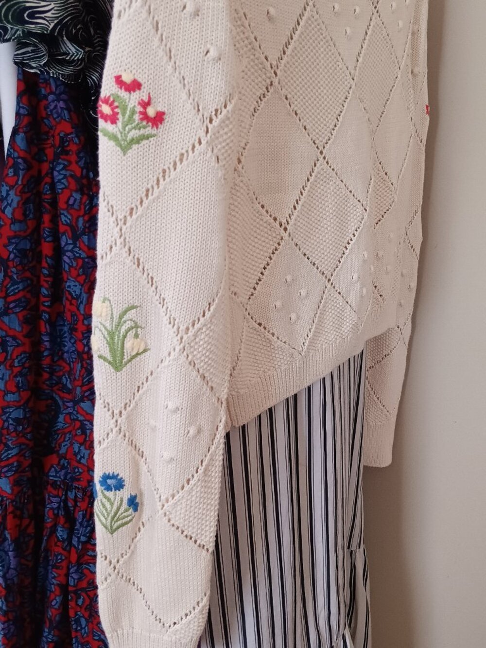 NWT Boden Cream Cotton with Embroidered Flower Cardigan Sweater - Picture 5 of 7